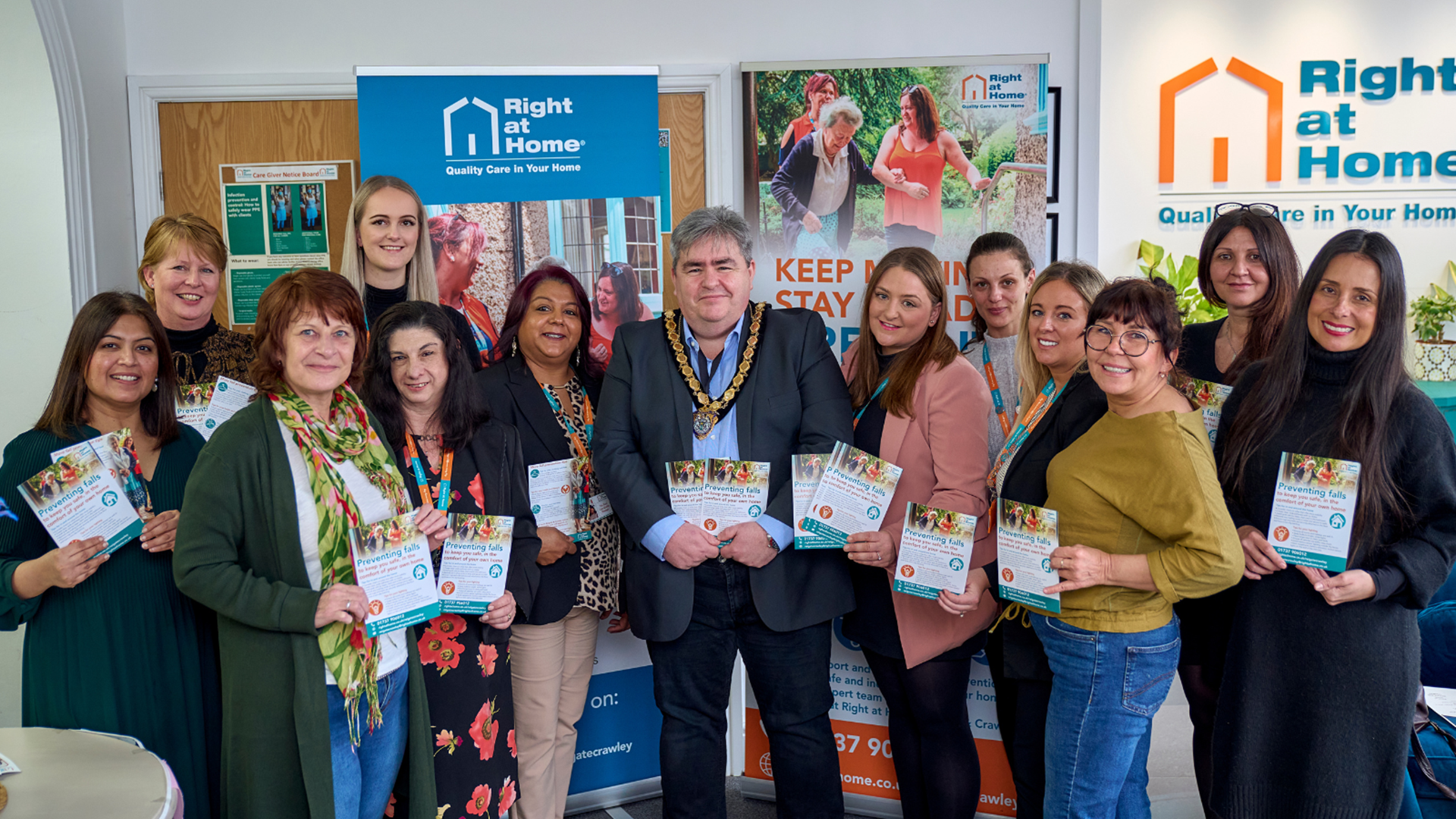 Redhill Care assistants welcome mayor in Reigate to launch free falls prevention campaign in the community