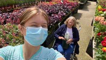 Right at Home client with her CareGiver at Keydell Nurseries Garden Centre