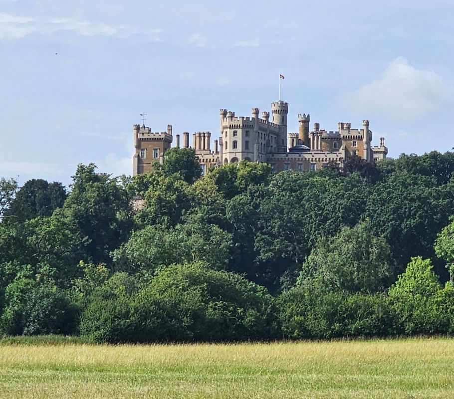 belvoir castle behind trees