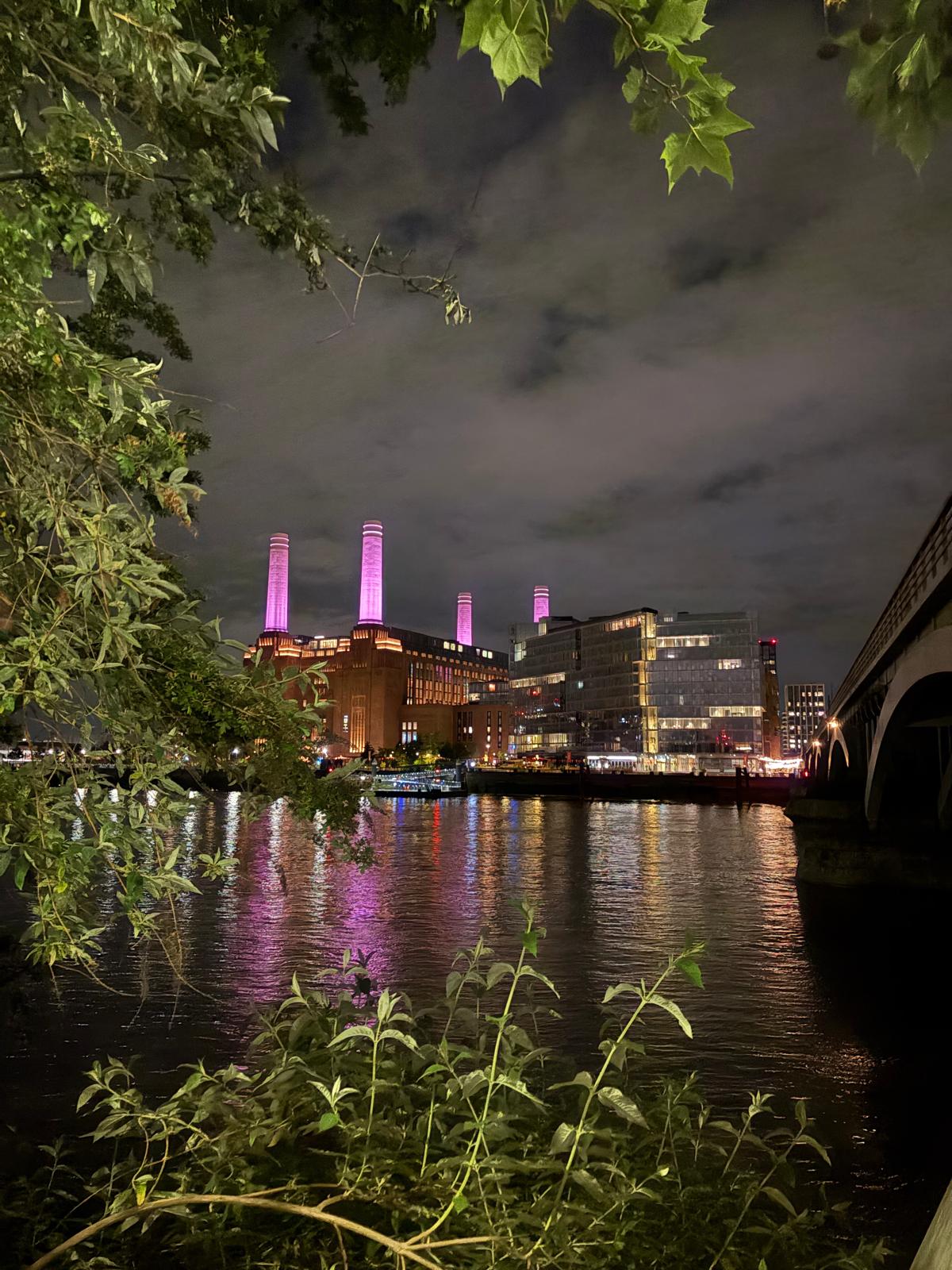 Battersea Power Station illuminated in MoonWalk pink
