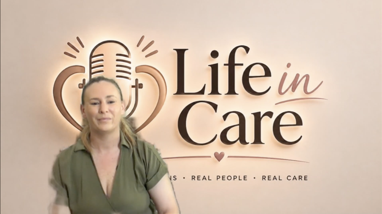Amy hosting her podcast Life in Care