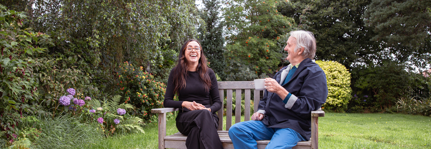 CareGiver and Client enjoying a cup of tea in the garden