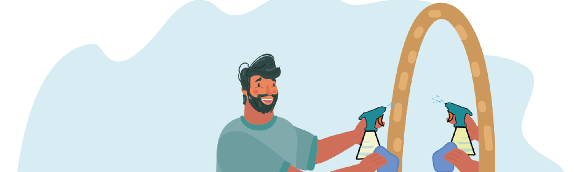 Illustration of person cleaning a window