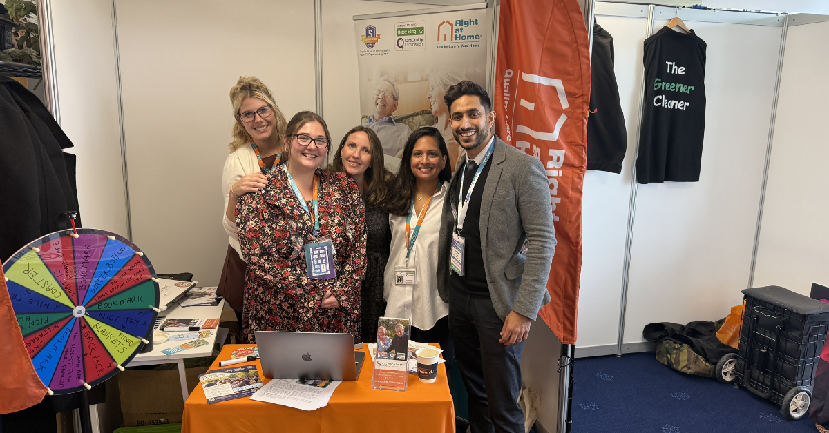 Right at Home Solent leadership team at Hampshire Business Show: Kev and Amy Popat, Leighann Wickers, Yasmin Perrio, and Megan