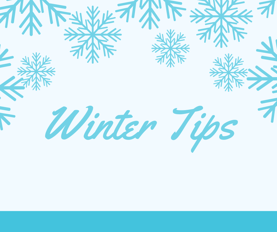 Blue 'Winter Tips' Sign with Snowflakes