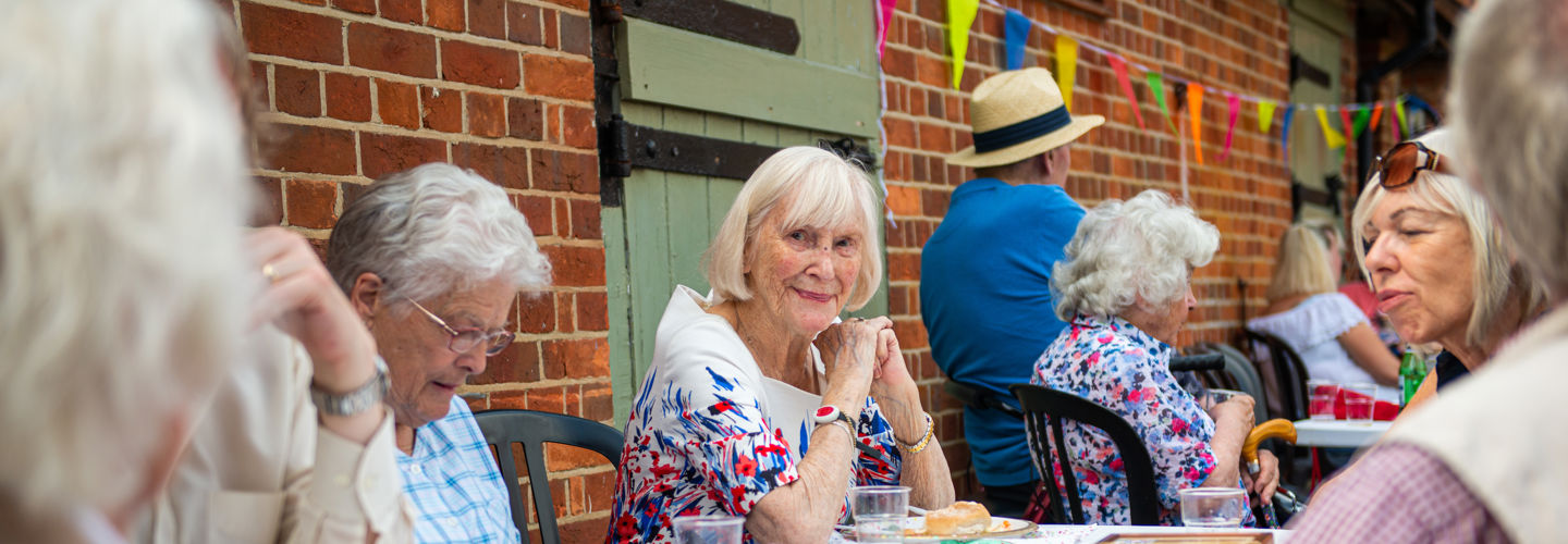 People eating around table