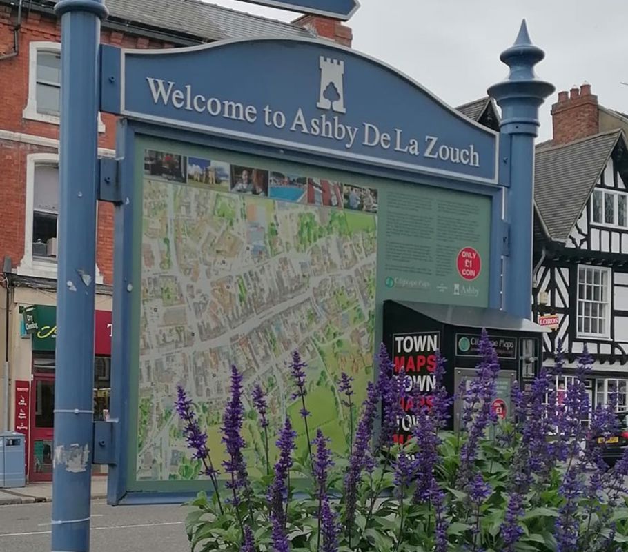 town sign and map for ashby de la zouche