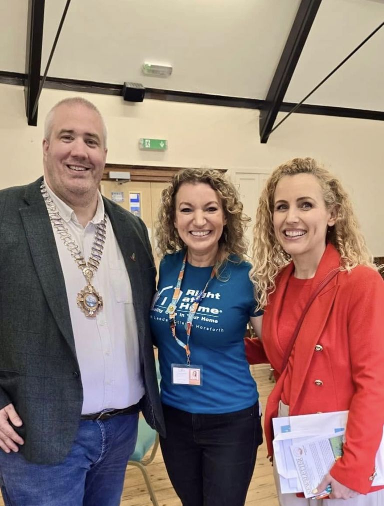 Rachel Critchley with the Chairman of Horsforth Town Council, local councillors and MP Katie White at the Living Well Showcase dementia awareness event in Horsforth.