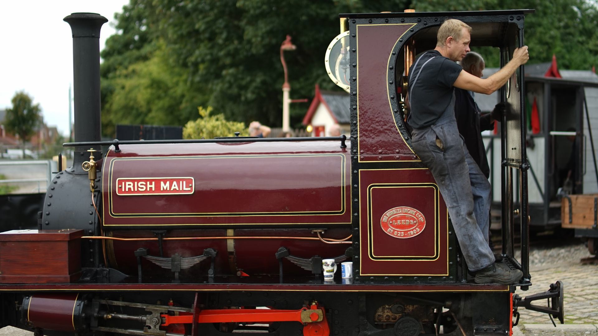 man riding train at West Lancashire Light Railway