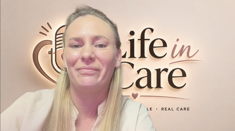 Amy hosting the first episode of her podcast Life in Care