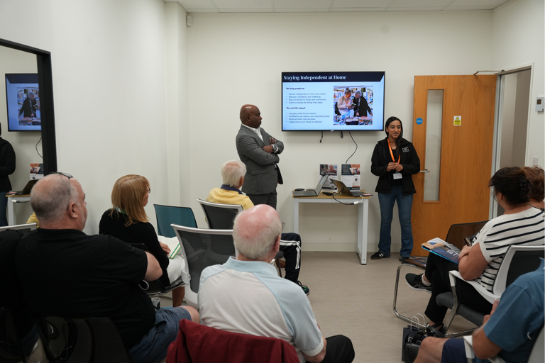 Right at Home Maidstone discussing independence and wellbeing at a community workshop.
