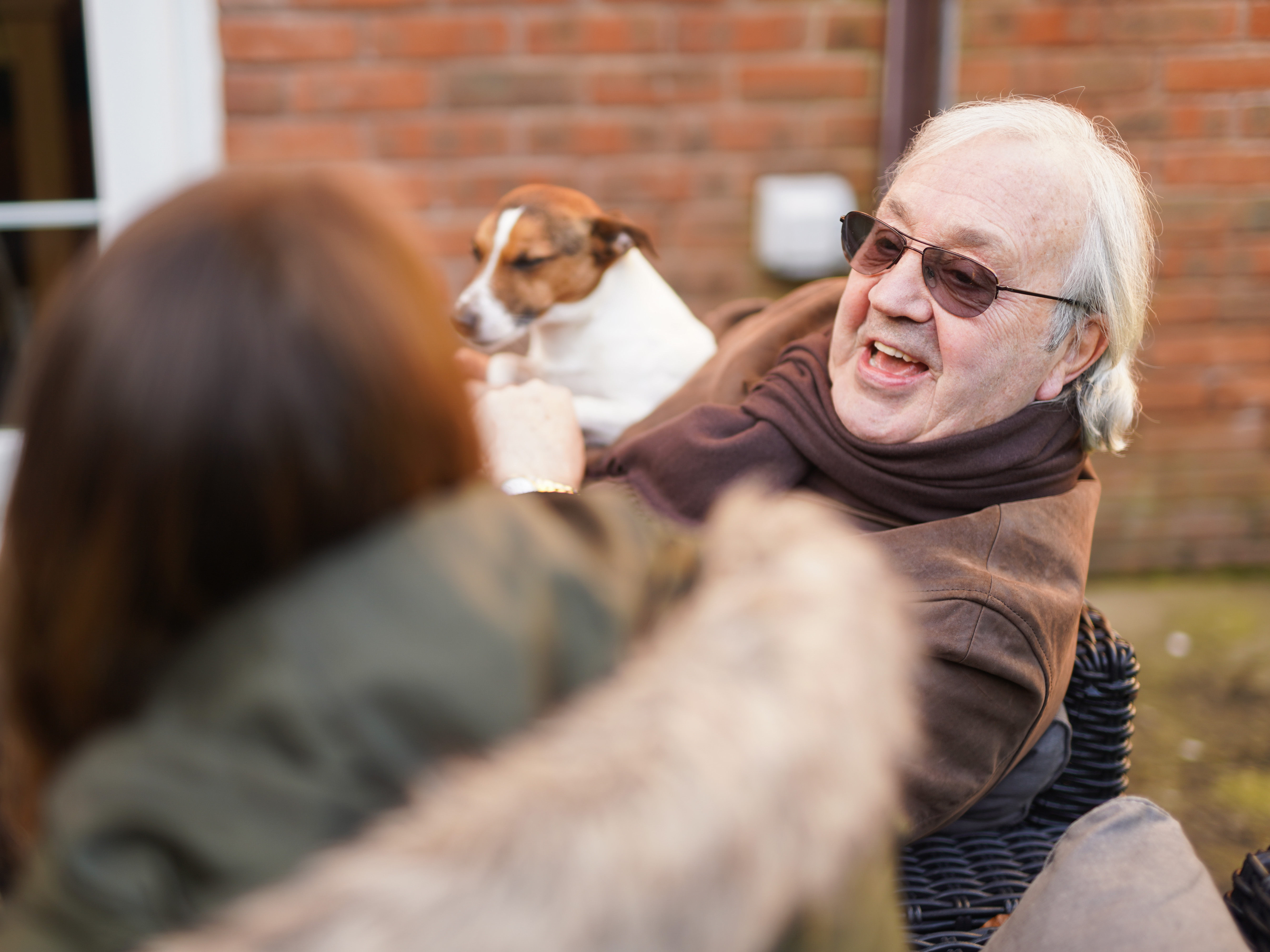 Right at Home Client laughing during homecare companionship visit in West Leeds