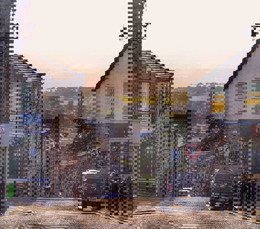 early evening high street in yeadon