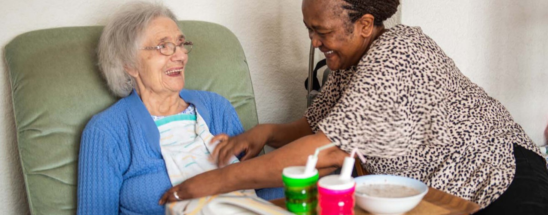 Client and CareGiver Eating Food