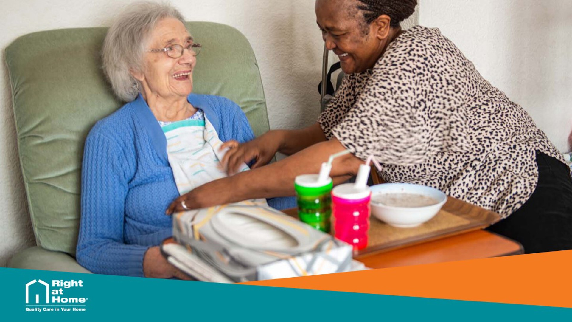 Client and CareGiver Eating Food