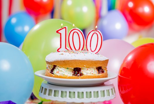 100th Birthday Cake with balloons