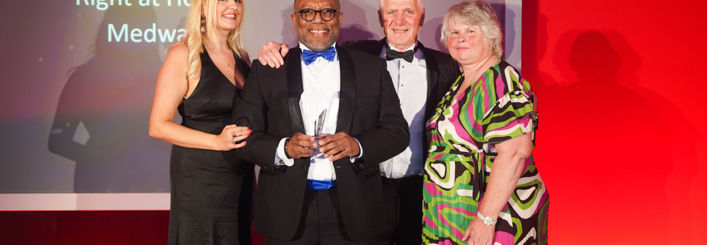 Picture of Grantley Lynch owner and managing director of Right at Home Medway receiving his Employer of the year 2022 award