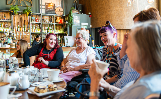 Caregivers and clients in a café