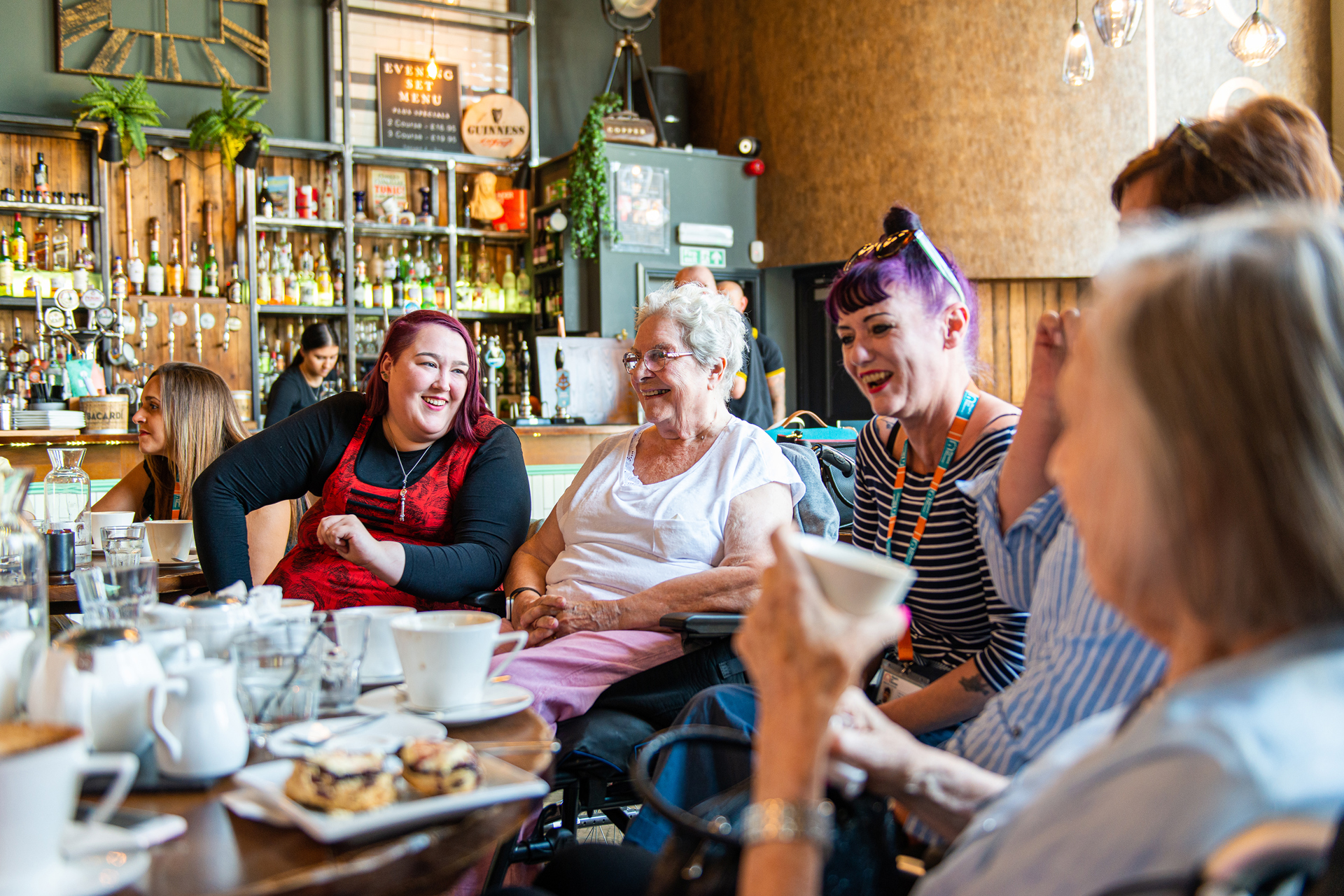 Caregivers and clients in a café