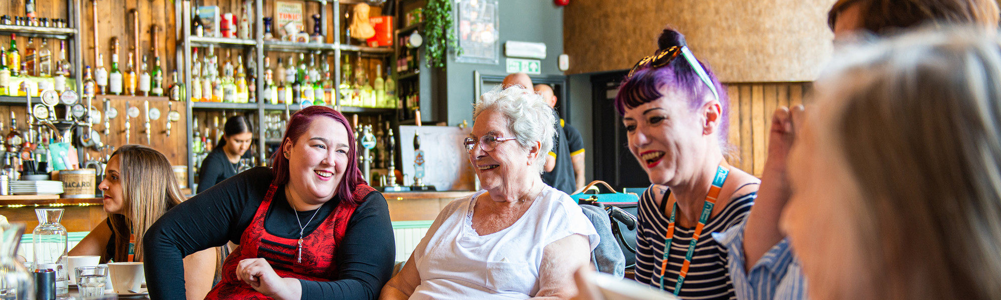Caregivers and clients in a café